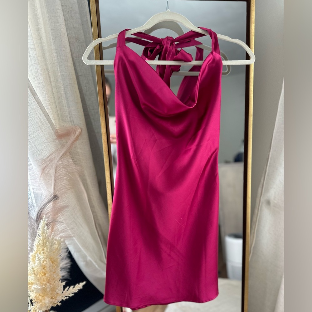 Cowl neck pink mini dress